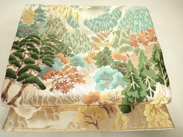 平和屋着物▼六通柄袋帯　遠山樹林文　金糸　正絹　逸品　DABJ1935az