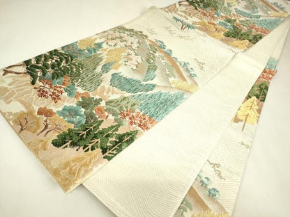 平和屋着物▼六通柄袋帯　遠山樹林文　金糸　正絹　逸品　DABJ1935az