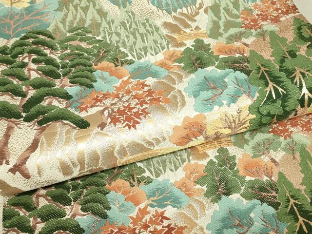 平和屋着物▼六通柄袋帯　遠山樹林文　金糸　正絹　逸品　DABJ1935az