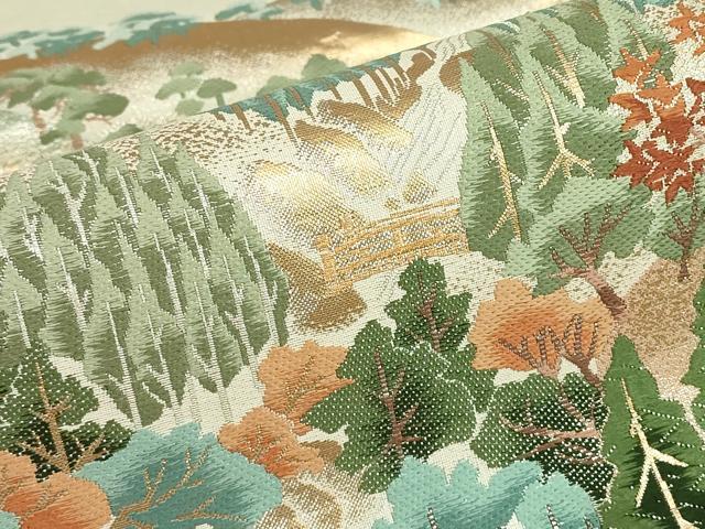 平和屋着物▼六通柄袋帯　遠山樹林文　金糸　正絹　逸品　DABJ1935az