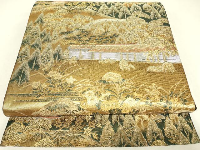 平和屋着物▼六通柄袋帯　重ね山風景樹林文　金銀糸　正絹　逸品　DABJ1939az