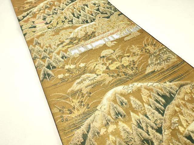平和屋着物▼六通柄袋帯　重ね山風景樹林文　金銀糸　正絹　逸品　DABJ1939az