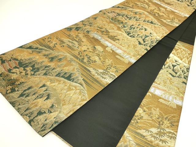 平和屋着物▼六通柄袋帯　重ね山風景樹林文　金銀糸　正絹　逸品　DABJ1939az