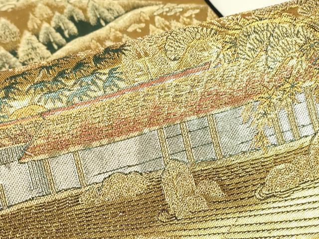 平和屋着物▼六通柄袋帯　重ね山風景樹林文　金銀糸　正絹　逸品　DABJ1939az
