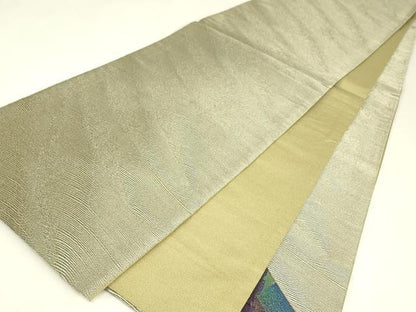 平和屋着物▼太鼓柄袋帯　切嵌め　霞樹林文　金糸　正絹　逸品　DABJ1940az