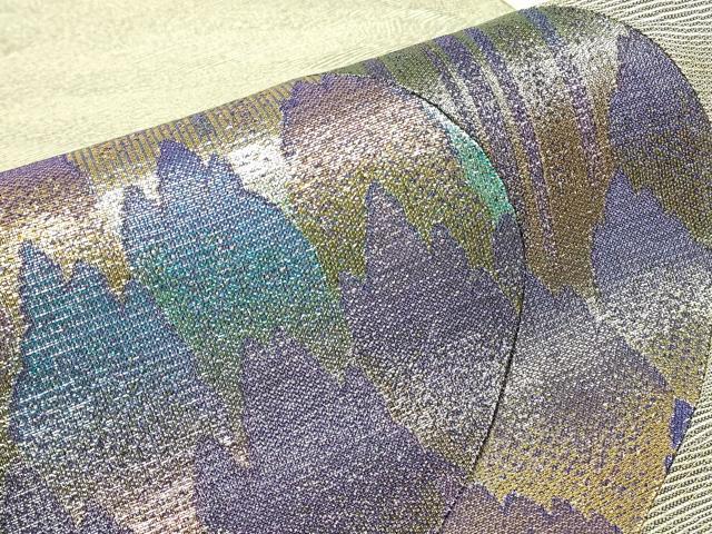 平和屋着物▼太鼓柄袋帯　切嵌め　霞樹林文　金糸　正絹　逸品　DABJ1940az