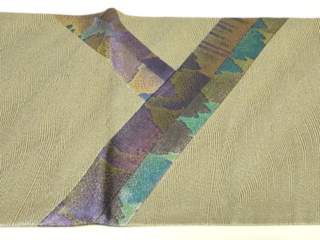 平和屋着物▼太鼓柄袋帯　切嵌め　霞樹林文　金糸　正絹　逸品　DABJ1940az