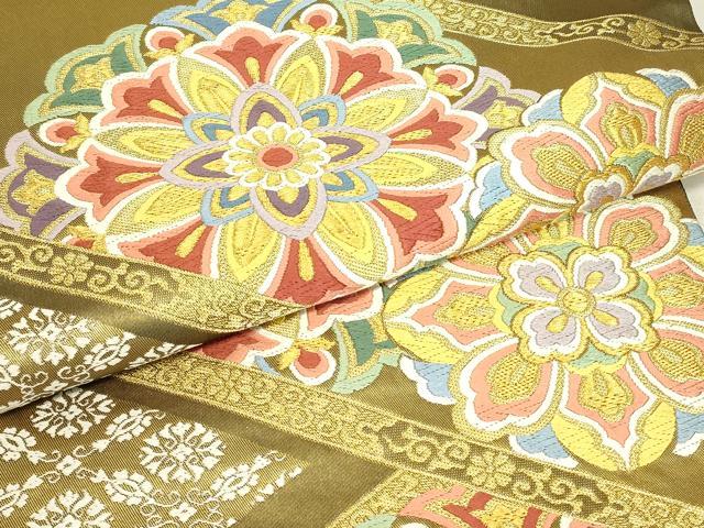 平和屋着物▼六通柄袋帯　唐織　高砂　正倉院花文　金糸　正絹　逸品　DABJ1942az