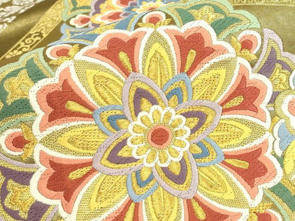 平和屋着物▼六通柄袋帯　唐織　高砂　正倉院花文　金糸　正絹　逸品　DABJ1942az