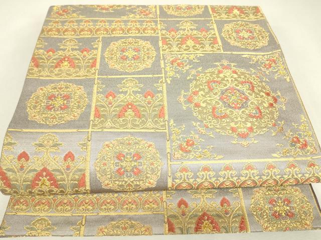 平和屋着物▼六通柄袋帯　正倉院花文　金糸　正絹　逸品　DABJ1944az