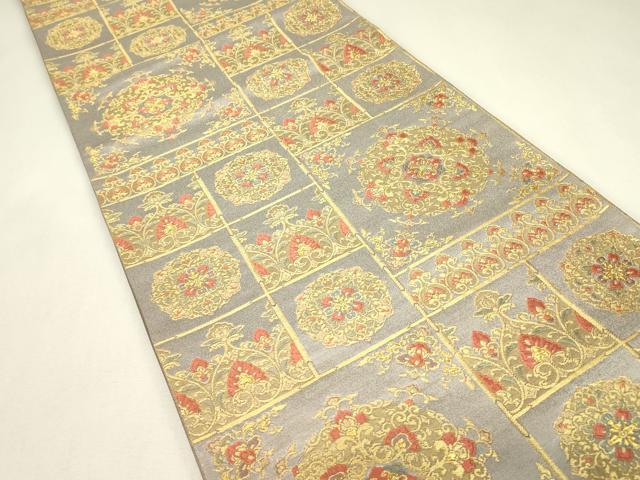 平和屋着物▼六通柄袋帯　正倉院花文　金糸　正絹　逸品　DABJ1944az