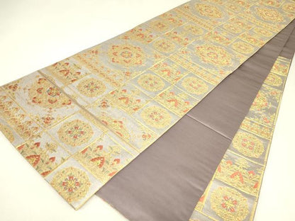 平和屋着物▼六通柄袋帯　正倉院花文　金糸　正絹　逸品　DABJ1944az