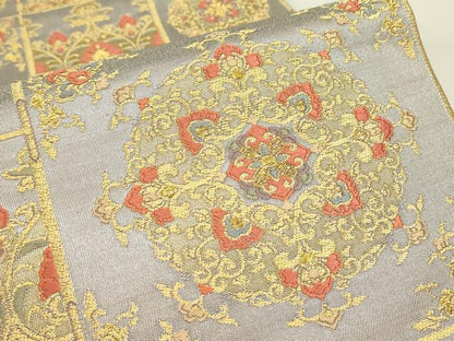 平和屋着物▼六通柄袋帯　正倉院花文　金糸　正絹　逸品　DABJ1944az
