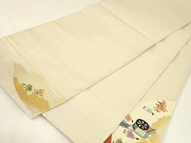平和屋着物▼綴れ　太鼓柄袋帯　御所車人物風景文　金糸　正絹　逸品　DABJ1946az
