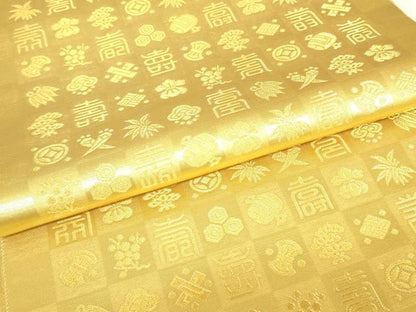 平和屋着物▼六通柄袋帯　宝寿文　金糸　正絹　逸品　DABJ1947az