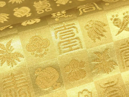 平和屋着物▼六通柄袋帯　宝寿文　金糸　正絹　逸品　DABJ1947az