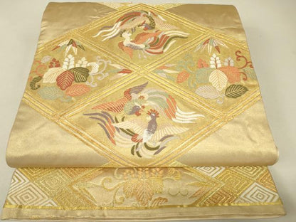 平和屋着物▼六通柄袋帯　舞楽菱献上　金糸　正絹　逸品　DABJ1951az