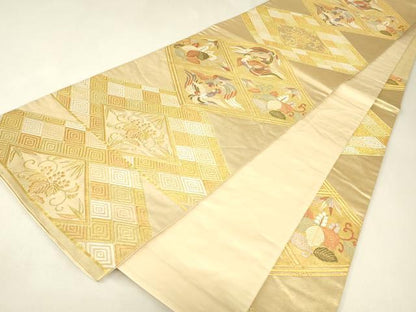 平和屋着物▼六通柄袋帯　舞楽菱献上　金糸　正絹　逸品　DABJ1951az