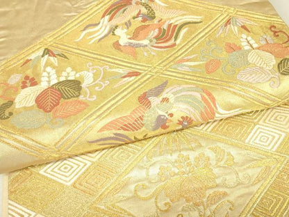 平和屋着物▼六通柄袋帯　舞楽菱献上　金糸　正絹　逸品　DABJ1951az