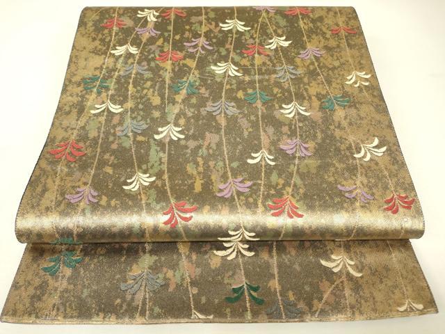平和屋着物▼六通柄袋帯　唐織　枝垂れ花文　金糸　引箔　正絹　逸品　DABJ1952az