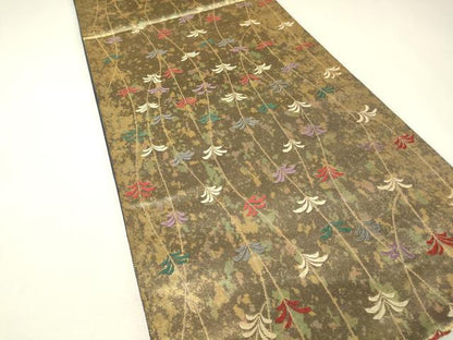 平和屋着物▼六通柄袋帯　唐織　枝垂れ花文　金糸　引箔　正絹　逸品　DABJ1952az