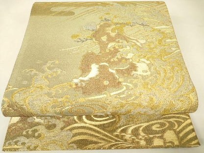 平和屋着物▼六通柄袋帯　琳派　宗達　松島図　金糸　正絹　逸品　DABJ1953az