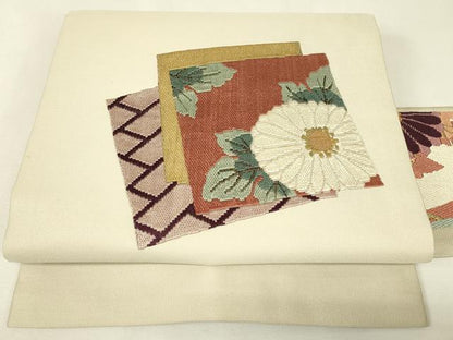 平和屋着物▼絽刺し　区限刺繍　総刺繍　九寸名古屋帯　色紙重ね花文　金糸　正絹　逸品　DABJ1954az