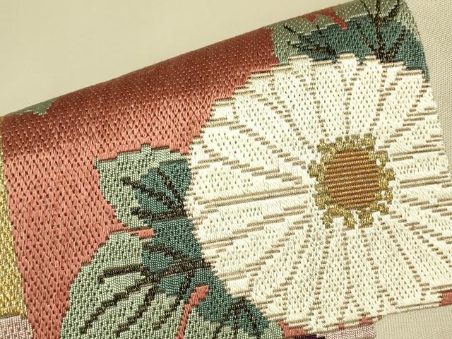 平和屋着物▼絽刺し　区限刺繍　総刺繍　九寸名古屋帯　色紙重ね花文　金糸　正絹　逸品　DABJ1954az