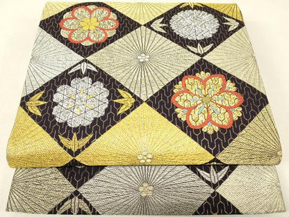平和屋着物▼六通柄袋帯　正倉院若松葉花文　金銀糸　正絹　逸品　DABJ1959az
