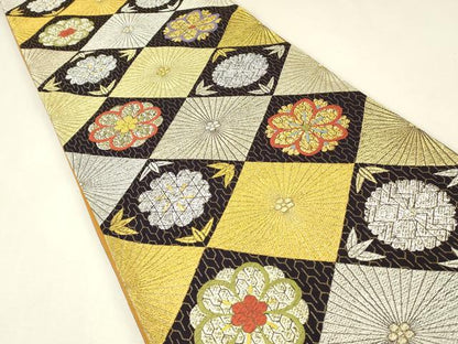 平和屋着物▼六通柄袋帯　正倉院若松葉花文　金銀糸　正絹　逸品　DABJ1959az