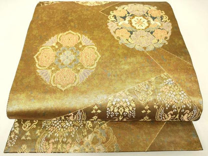 平和屋着物▼六通柄袋帯　正倉院動物花文　金糸　引箔　正絹　逸品　DABJ1960az