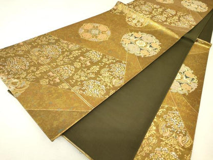 平和屋着物▼六通柄袋帯　正倉院動物花文　金糸　引箔　正絹　逸品　DABJ1960az