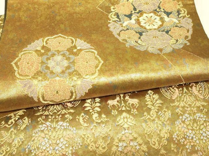 平和屋着物▼六通柄袋帯　正倉院動物花文　金糸　引箔　正絹　逸品　DABJ1960az