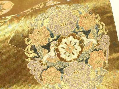 平和屋着物▼六通柄袋帯　正倉院動物花文　金糸　引箔　正絹　逸品　DABJ1960az