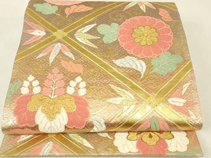 平和屋着物▼佐賀錦　六通柄袋帯　唐織　桐菊文　金銀糸　正絹　逸品　DABJ1962az