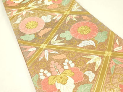 平和屋着物▼佐賀錦　六通柄袋帯　唐織　桐菊文　金銀糸　正絹　逸品　DABJ1962az