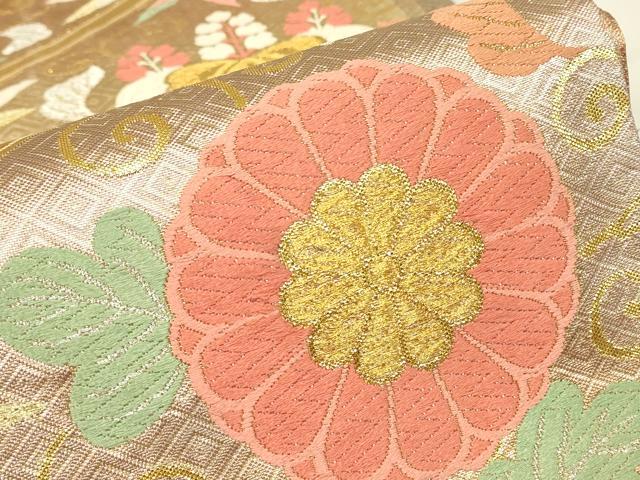 平和屋着物▼佐賀錦　六通柄袋帯　唐織　桐菊文　金銀糸　正絹　逸品　DABJ1962az