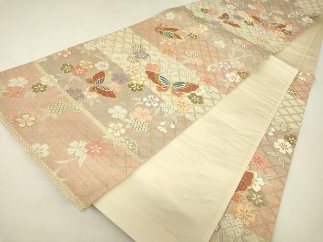 平和屋着物▼六通柄袋帯　枝垂れ桜舞蝶文　金銀糸　正絹　逸品　DABJ1968az