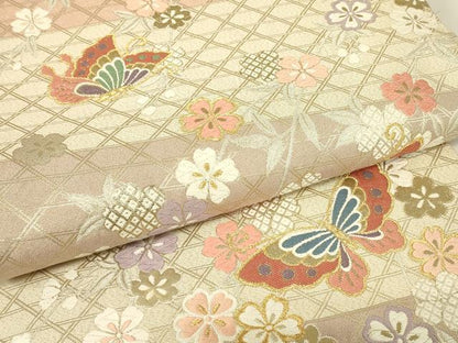 平和屋着物▼六通柄袋帯　枝垂れ桜舞蝶文　金銀糸　正絹　逸品　DABJ1968az