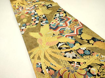 平和屋着物▼西陣　六通柄袋帯　九百織　鳳凰花毬文　金糸　引箔　証紙付き　正絹　逸品　DABJ1970az