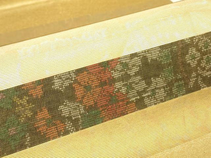 平和屋着物▼太鼓柄袋帯　間道大島　螺鈿箔　引箔　正絹　逸品　DABJ1974az