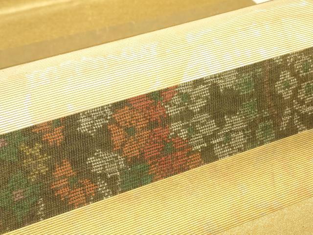 平和屋着物▼太鼓柄袋帯　間道大島　螺鈿箔　引箔　正絹　逸品　DABJ1974az