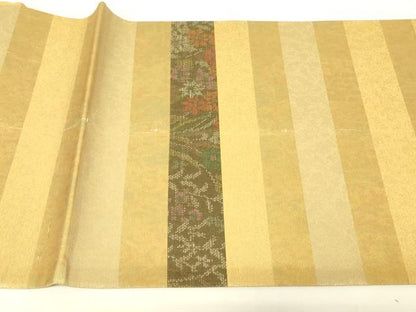 平和屋着物▼太鼓柄袋帯　間道大島　螺鈿箔　引箔　正絹　逸品　DABJ1974az