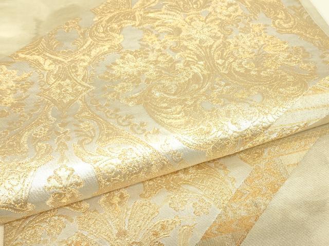 平和屋着物▼太鼓柄袋帯　フランスロココ　花手　金唐革織　金糸　正絹　逸品　DABJ1990az