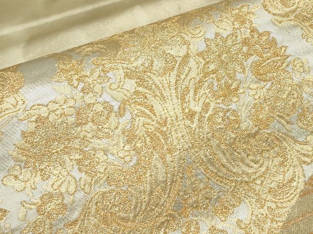 平和屋着物▼太鼓柄袋帯　フランスロココ　花手　金唐革織　金糸　正絹　逸品　DABJ1990az