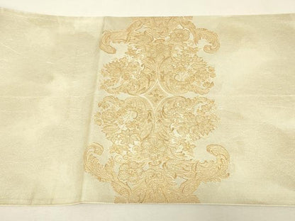 平和屋着物▼太鼓柄袋帯　フランスロココ　花手　金唐革織　金糸　正絹　逸品　DABJ1990az