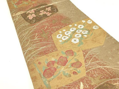 平和屋着物▼本場筑前博多織　六通柄袋帯　織弓司　地紙枝花文　証紙付き　正絹　逸品　DABJ1992az