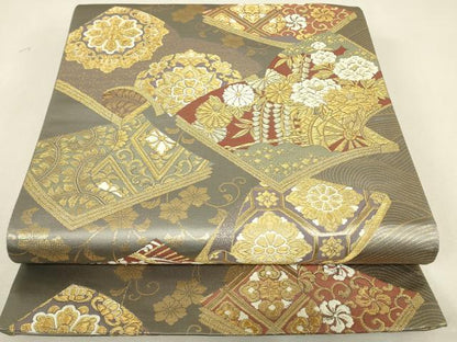 平和屋着物▼六通柄袋帯　冊子花蝶文　金糸　正絹　逸品　DABJ1993az
