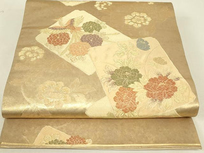 平和屋着物▼六通柄袋帯　色紙重ね鳳凰花文　金糸　引箔　正絹　逸品　DABJ1994az
