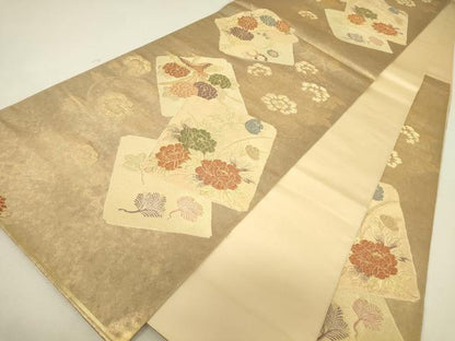 平和屋着物▼六通柄袋帯　色紙重ね鳳凰花文　金糸　引箔　正絹　逸品　DABJ1994az